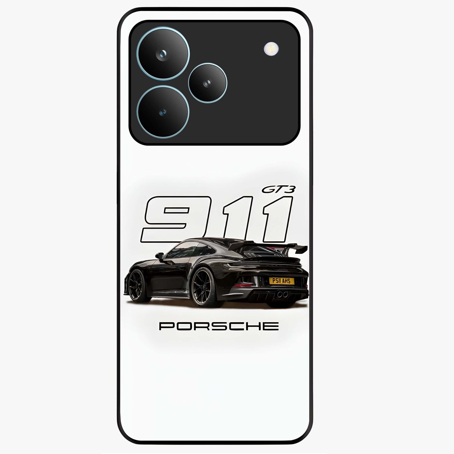Turbo Legacy Icon Glass Case showing flat back view with iconic sports car inspired artwork and glossy glass finish.