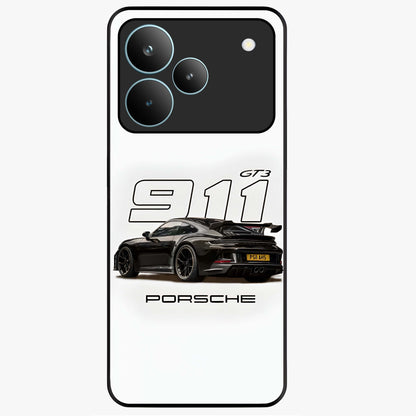 Turbo Legacy Icon Glass Case showing flat back view with iconic sports car inspired artwork and glossy glass finish.