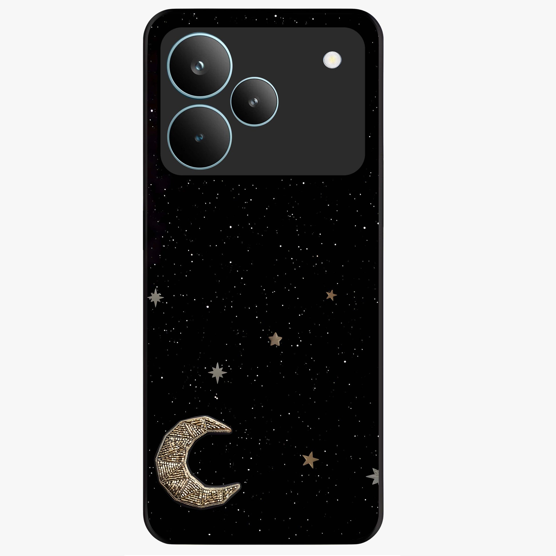 Twinkle Star With Half Moon Glass Case showing flat back view with star and half moon artwork and glossy glass finish.