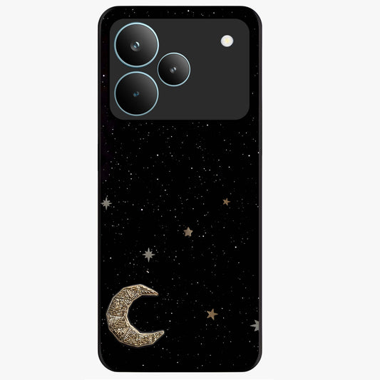 Twinkle Star With Half Moon Glass Case showing flat back view with star and half moon artwork and glossy glass finish.