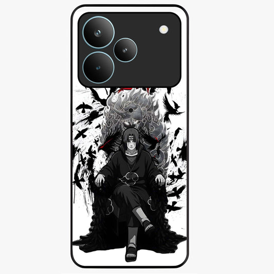 Uchiha Shadow Throne Glass Case showing flat back view with cosmic underwater themed artwork and glossy glass finish.