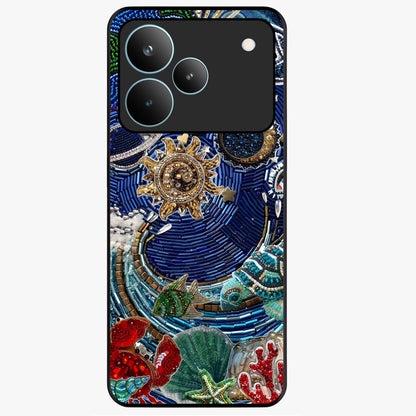 Universe Underwater Spark Glass Case showing flat back view with cosmic underwater themed artwork and glossy glass finish.