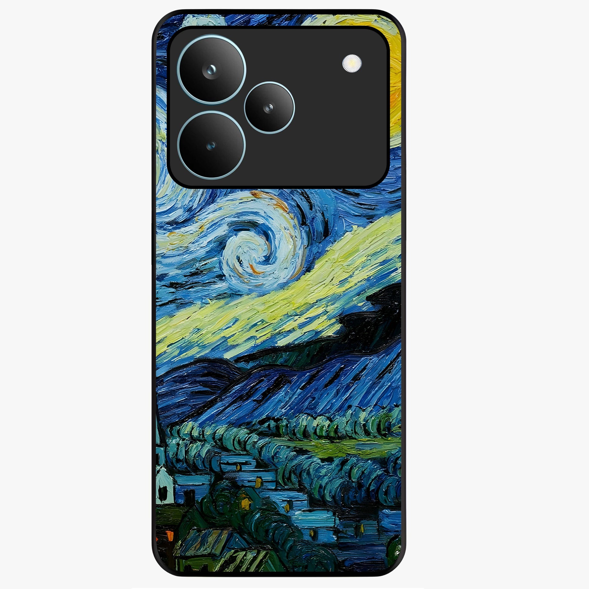 Van Gogh Art Glass Case showing flat back view with classic painterly artwork inspired by Van Gogh style and glossy glass finish.