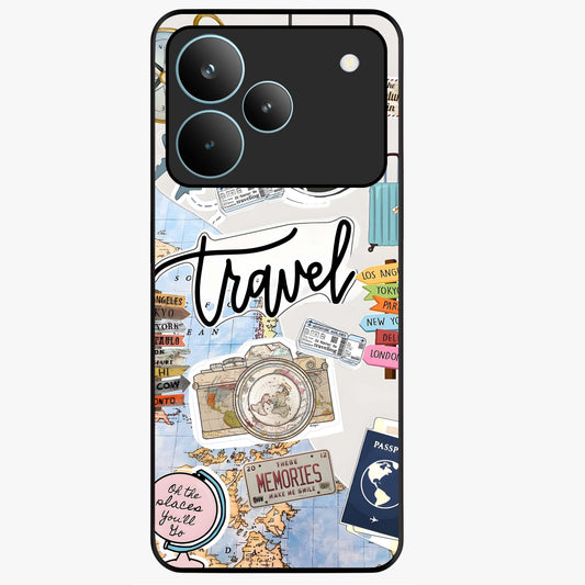 Wanderlust Journal Glass Case showing flat back view with travel inspired artwork and glossy glass finish.