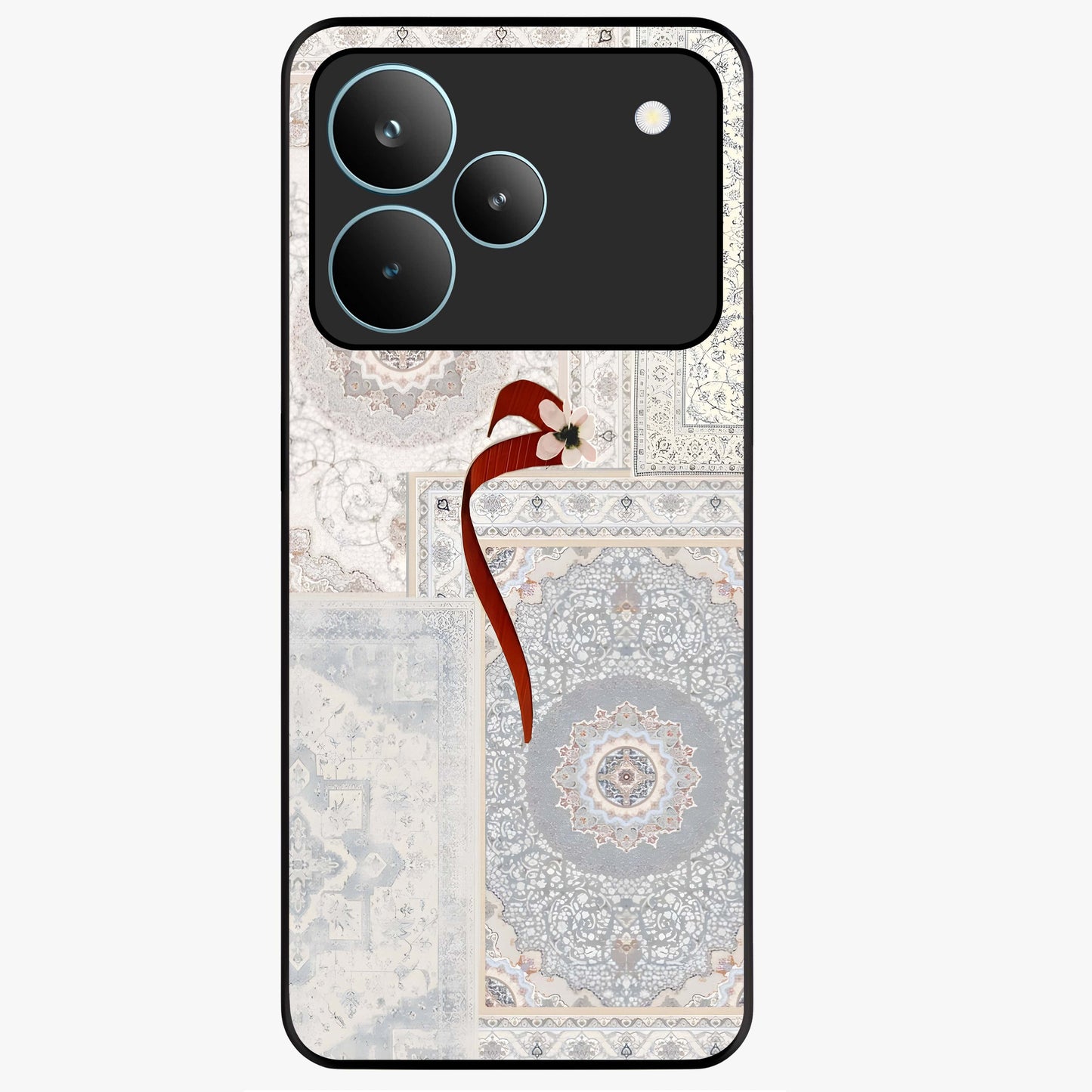 White Aesthetic Bow Glass Case showing flat back view with minimal bow artwork and glossy glass finish.