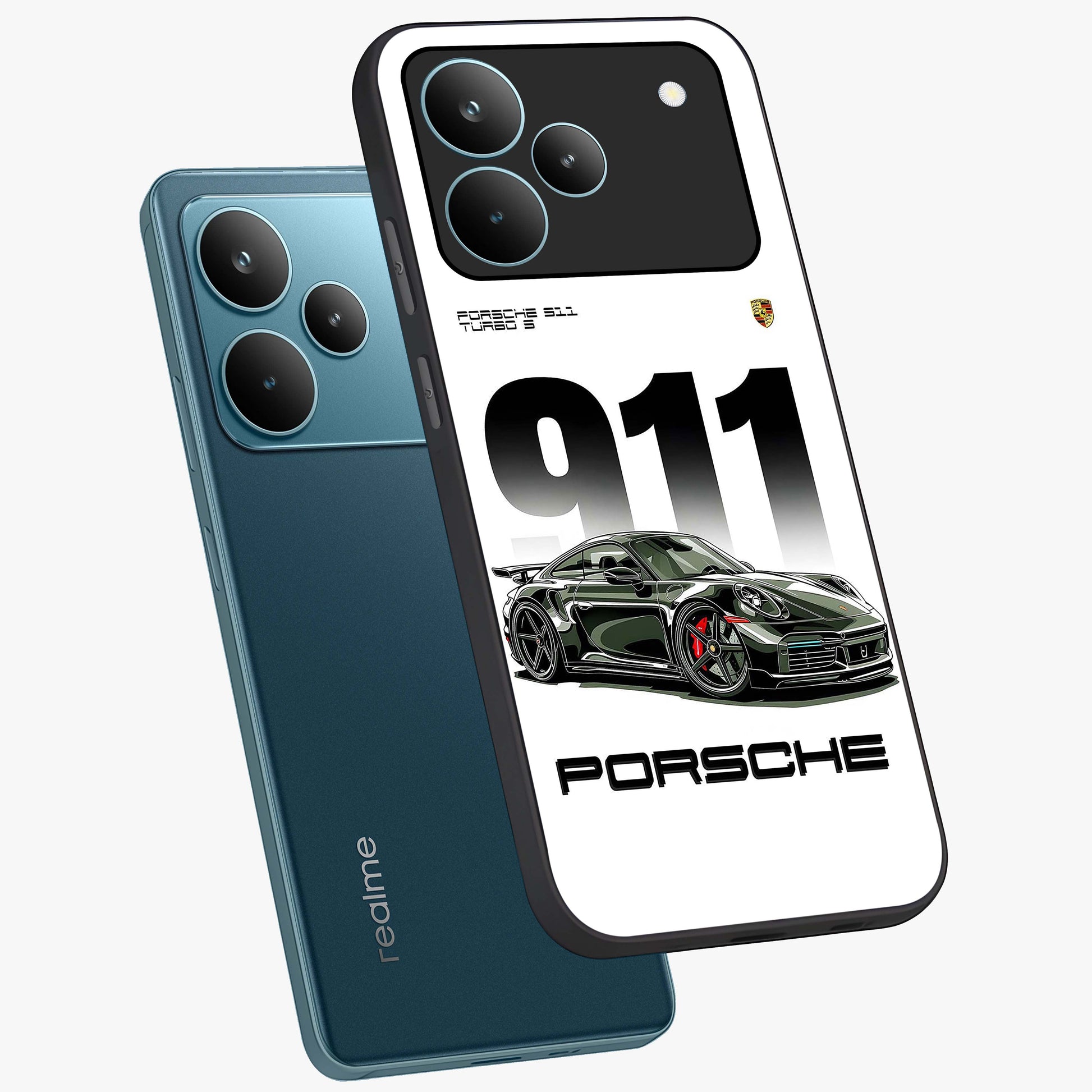 911 Turbo Dominance Glass Case displayed in premium angled mockup highlighting sporty car illustration and sleek glass surface.