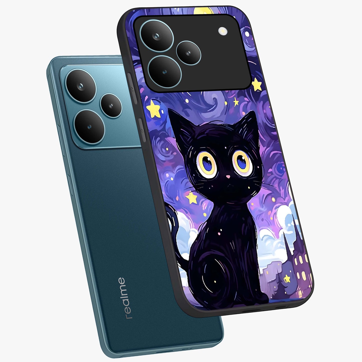 Abstract Cat Art Glass Case displayed in angled mockup highlighting modern abstract cat artwork and sleek glass surface.