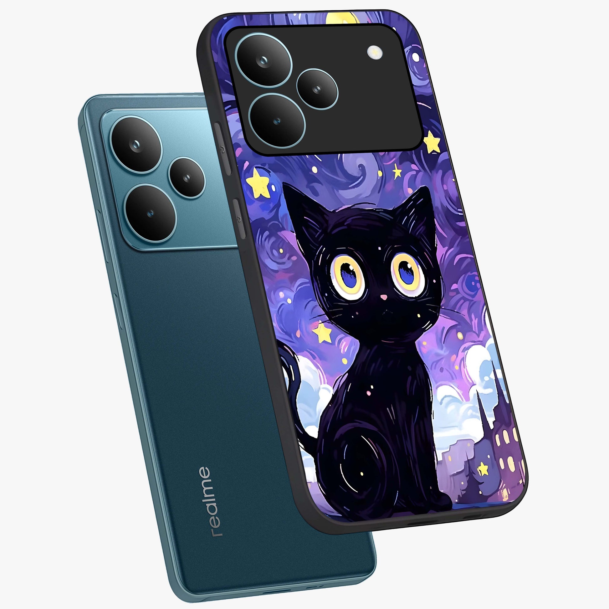 Abstract Cat Art Glass Case displayed in angled mockup highlighting modern abstract cat artwork and sleek glass surface.