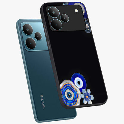 Aesthetic Blue Evil Eye Glass Case displayed in angled mockup highlighting blue evil eye symbol and spiritual aesthetic design.