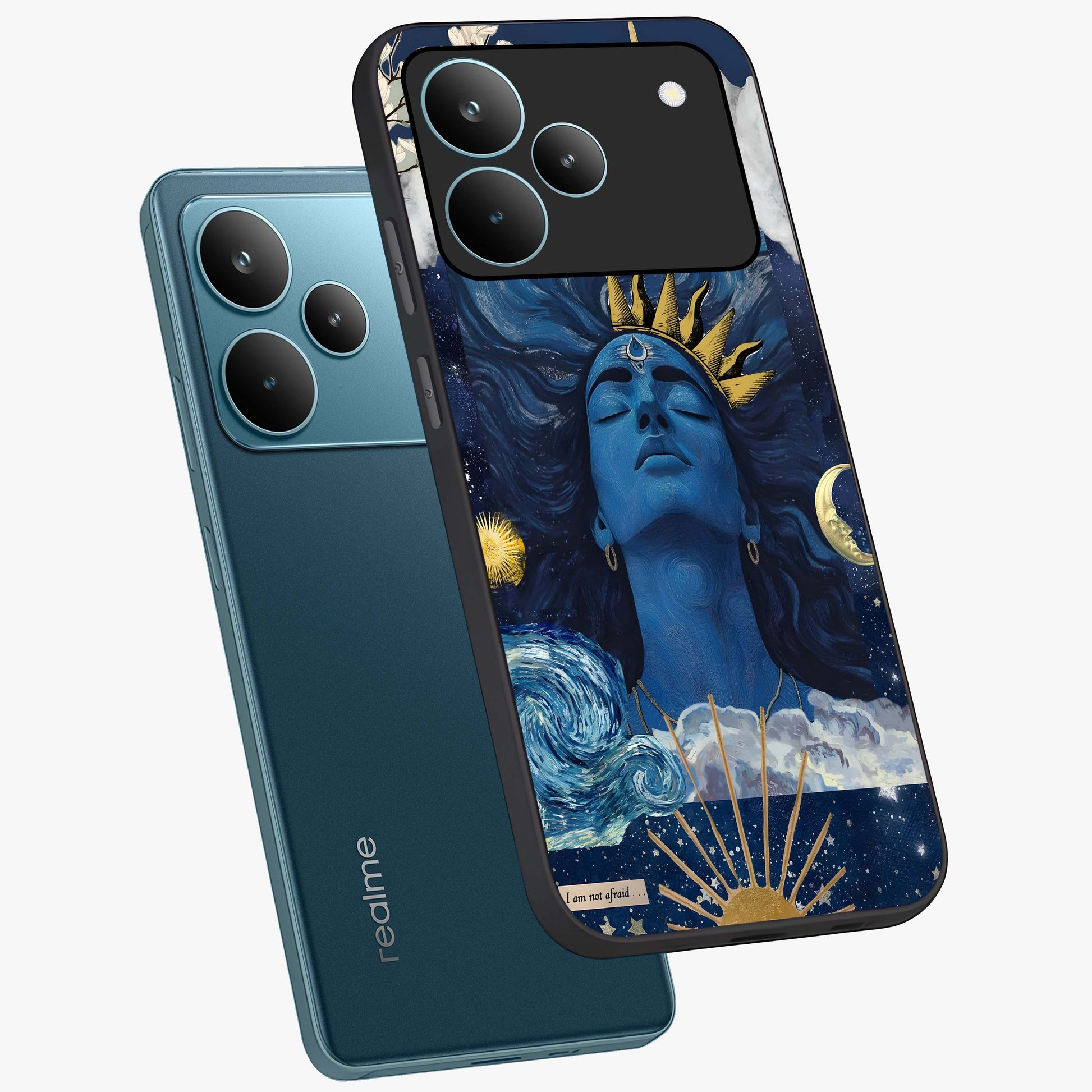 Aesthetic Lord Shiva Glass Case displayed in angled mockup highlighting spiritual Shiva illustration and sacred aesthetic design.