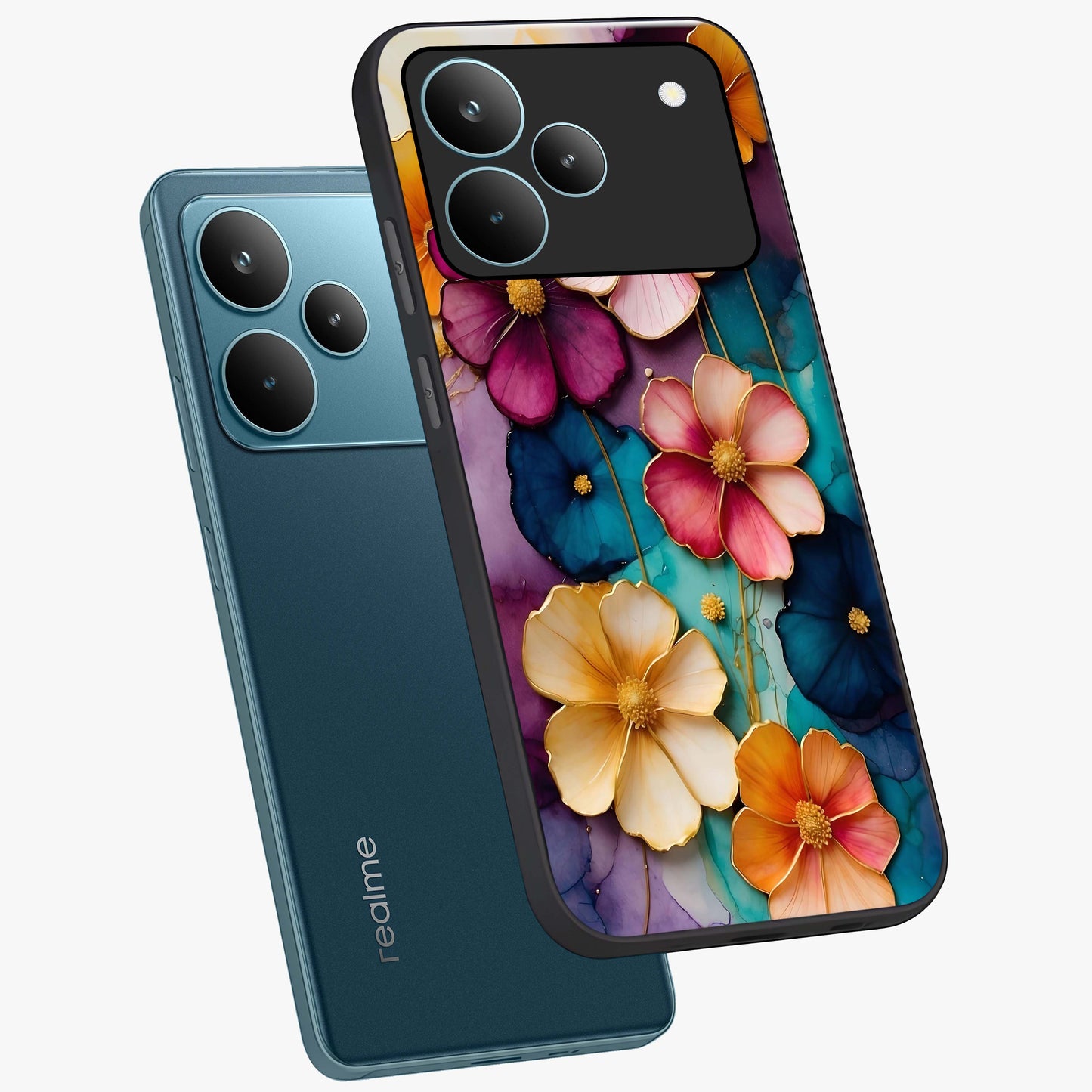 Artlyn Grace Flower Pattern Glass Case displayed in angled mockup highlighting delicate flower pattern design and smooth glass surface.