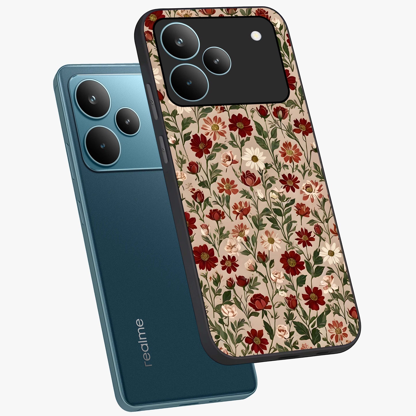 Biege Flower With Leaf Glass Case displayed in angled mockup highlighting minimal floral leaf design and elegant aesthetic.