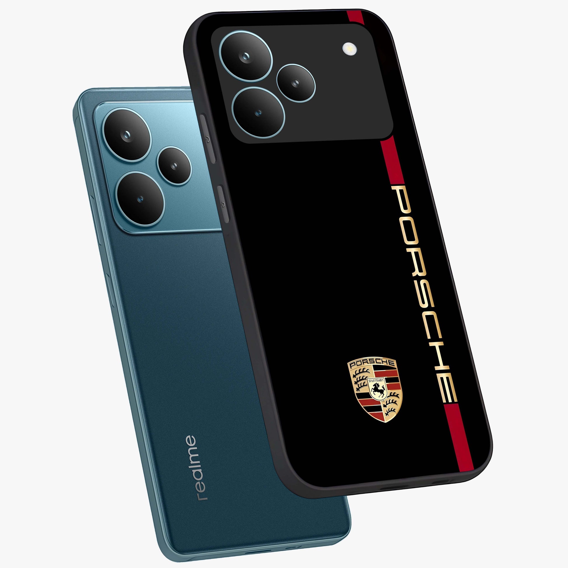 Black Minimal Porsche Glass Case displayed in angled mockup highlighting modern minimal car illustration and clean aesthetic design.