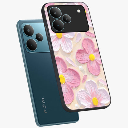 Blush Bloom Texture Glass Case displayed in angled mockup highlighting subtle bloom pattern with aesthetic pastel design.