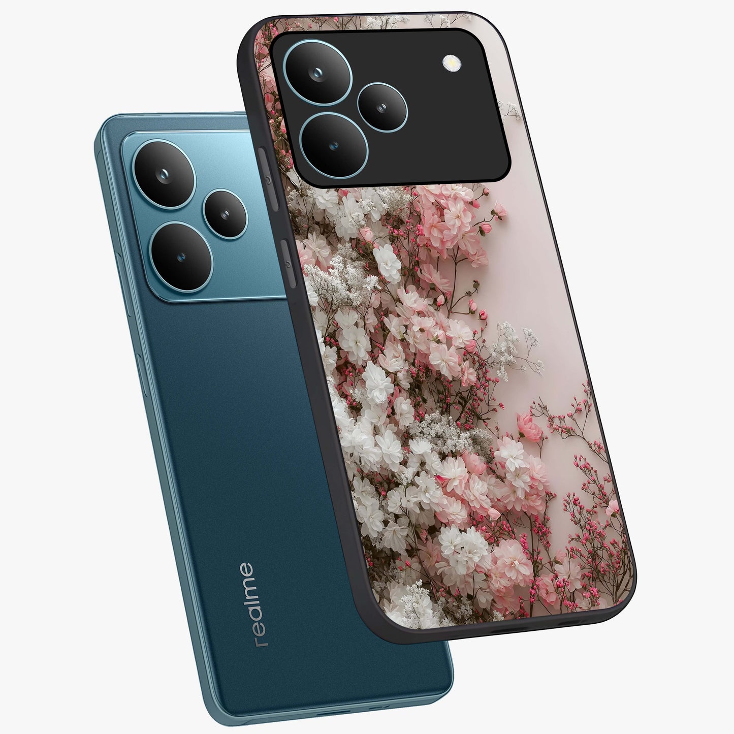 Blush Blossom Cloud Glass Case displayed in angled mockup highlighting soft cloud and blossom design with pastel aesthetic.