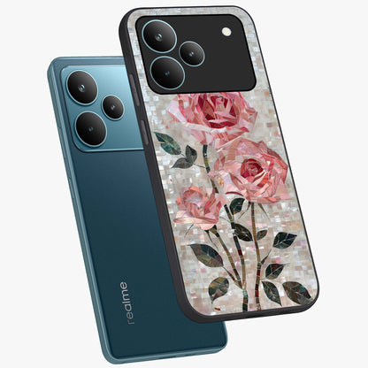 Blush Mosaic Bloom Glass Case displayed in angled mockup highlighting artistic mosaic flower pattern with aesthetic design.
