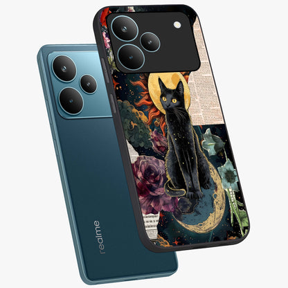 Celestial Black Cat Glass Case displayed in angled mockup highlighting cosmic black cat design with celestial aesthetic.