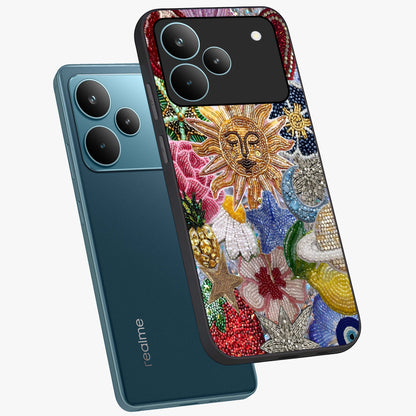 Celestial Floral and Playful Glass Case displayed in angled mockup highlighting playful floral design with dreamy celestial elements.