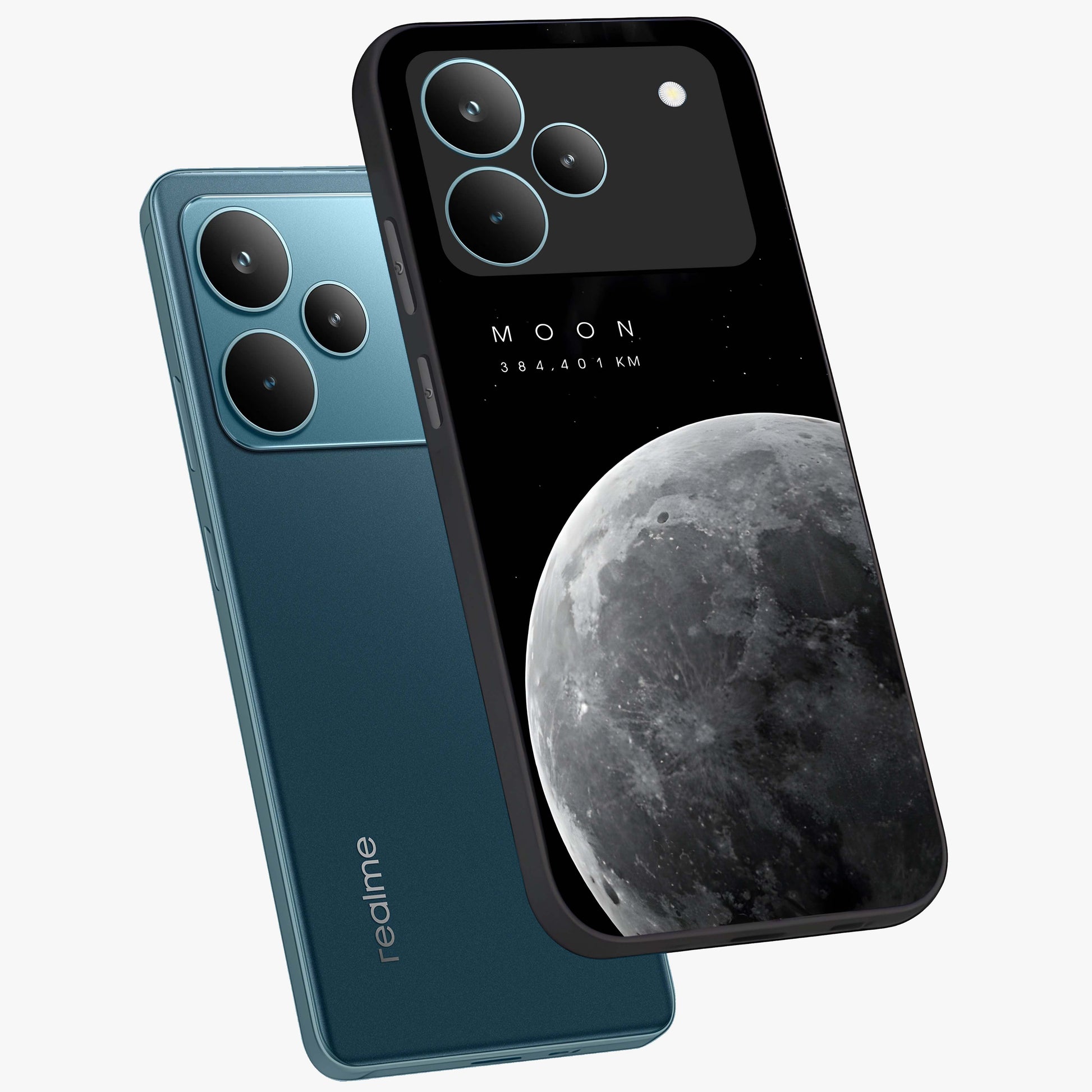 Cosmic Moon Glow Glass Case displayed in angled mockup highlighting celestial moon design with cosmic aesthetic theme.