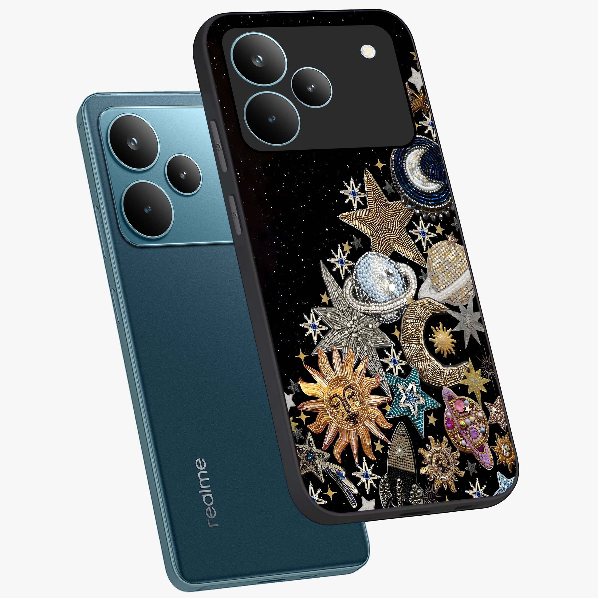 Cosmic Sparkle Dreams Glass Case displayed in angled mockup highlighting dreamy star sparkle design with celestial aesthetic.