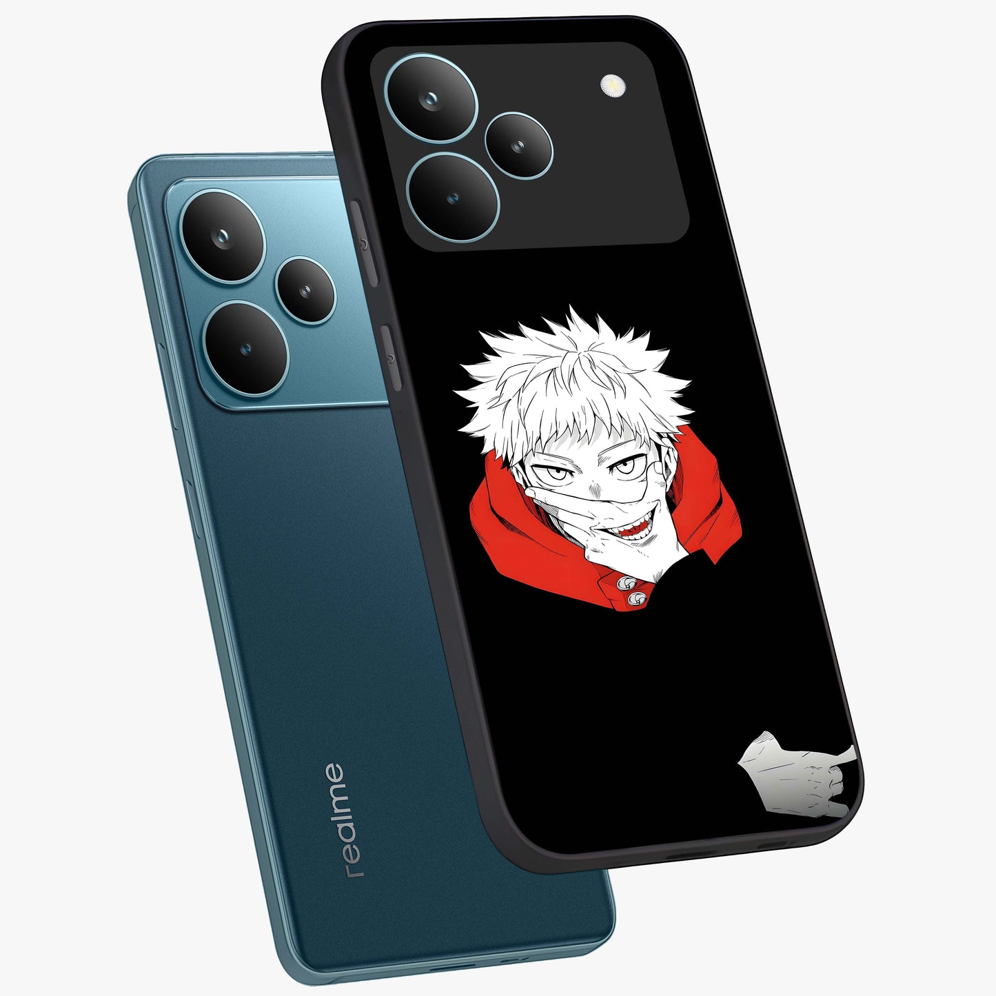 Crimson Chaos Smile Glass Case displayed in angled mockup highlighting edgy crimson smile design with graphic aesthetic.