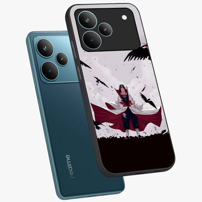 Crimson Crow Ascension Glass Case displayed in angled mockup highlighting powerful crow illustration with dark crimson aesthetic.