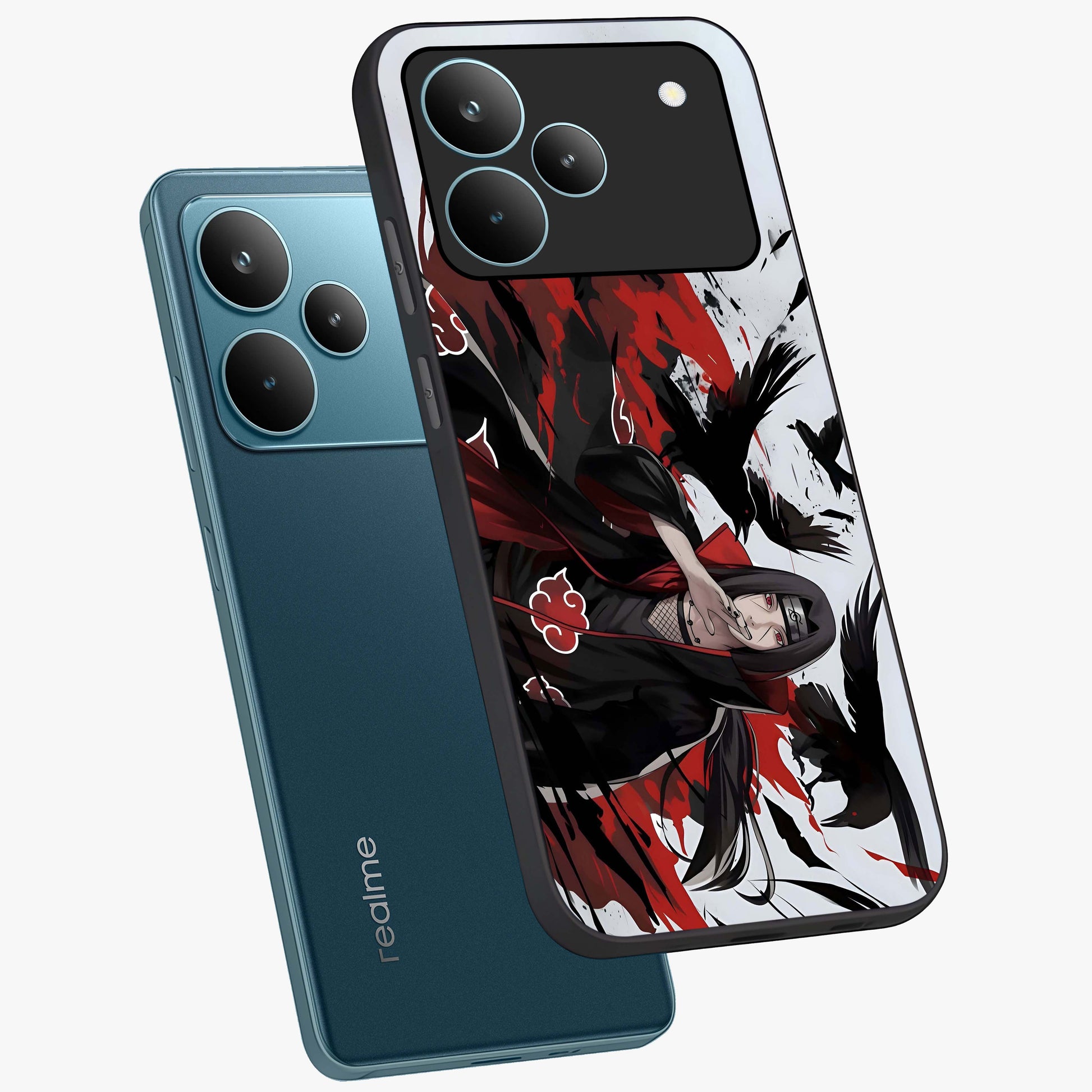 Crimson Crow Illusion Glass Case displayed in angled mockup highlighting mysterious crow graphic with dark aesthetic style.
