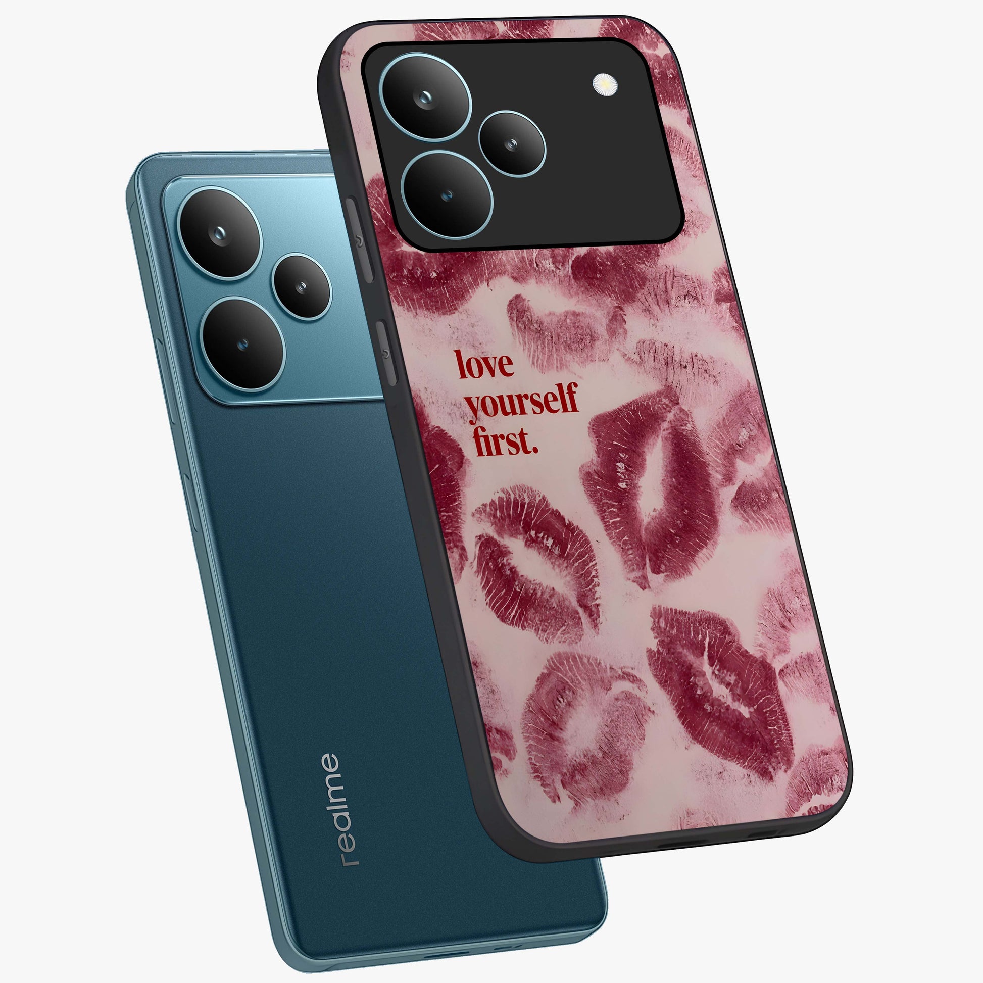 Crimson Kiss Love Glass Case displayed in angled mockup highlighting bold love inspired design with modern aesthetic style.