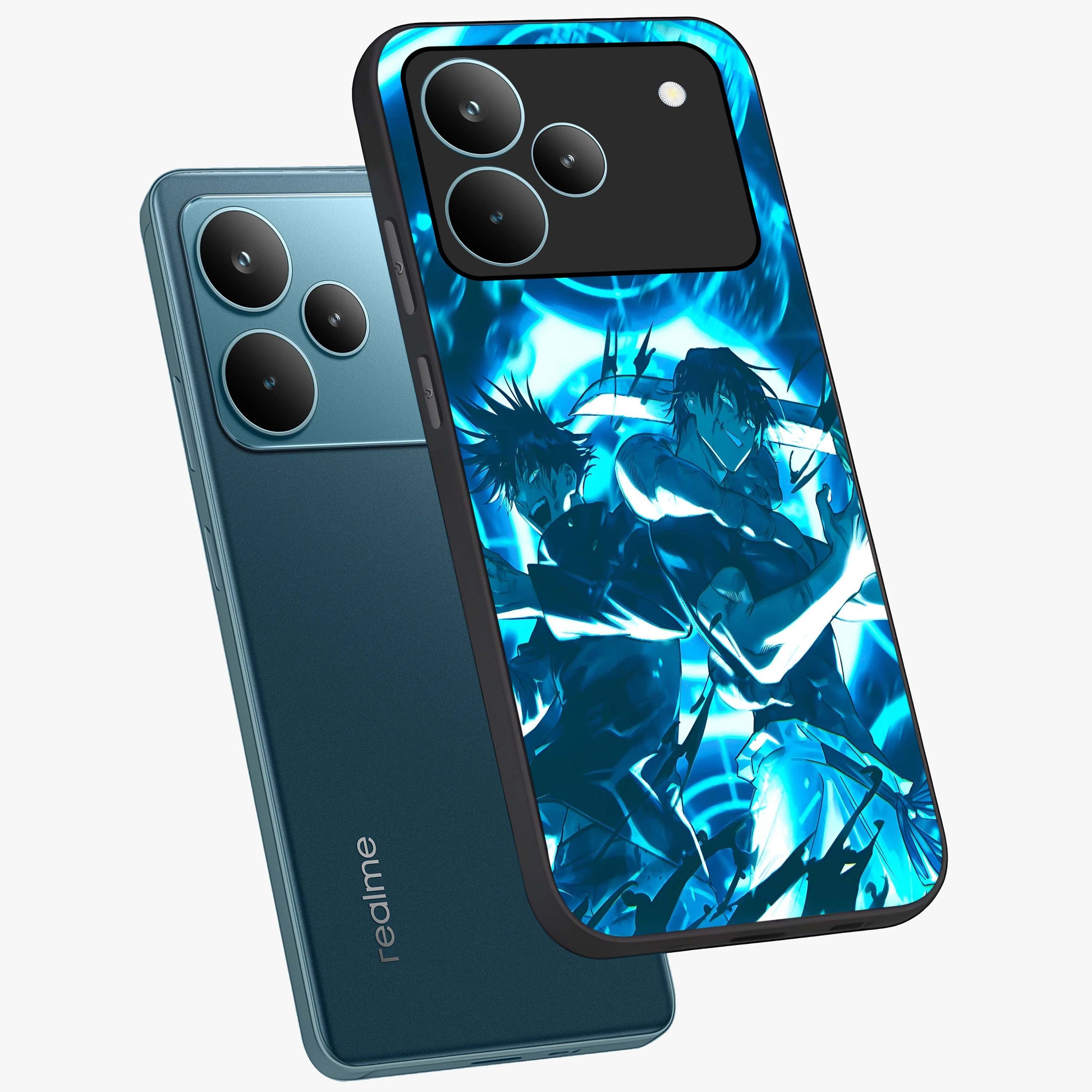 Cursed Energy Clash Glass Case displayed in angled mockup highlighting powerful battle inspired graphic with anime style aesthetic.
