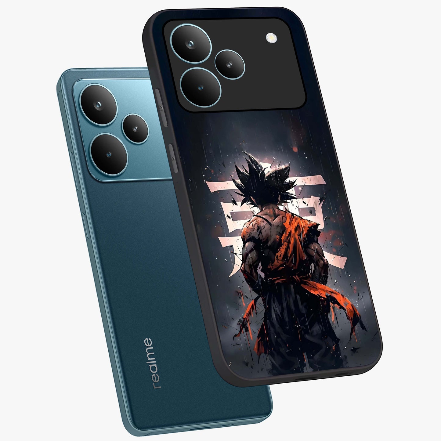 Dark Warrior In Rain Glass Case displayed in angled mockup highlighting dramatic warrior illustration with dark rain aesthetic.