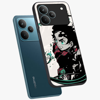 Demon Slayer Glass Case displayed in angled mockup highlighting dramatic anime character design with action aesthetic.