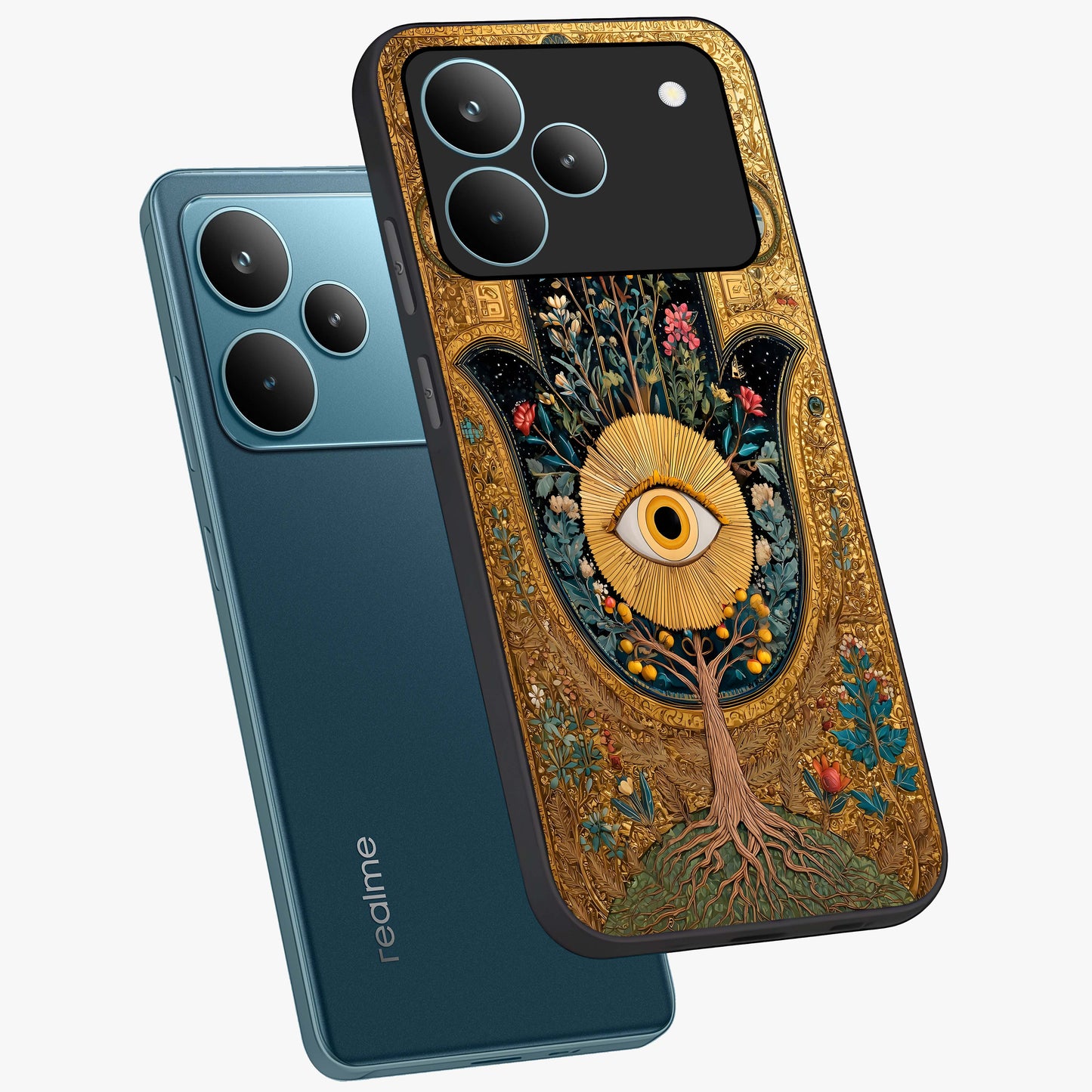 Ethereal Evil Eye Glass Case displayed in angled mockup highlighting protective evil eye symbol with spiritual aesthetic design.