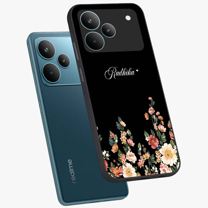 Floral Design With a Custom Personalized Name Glass Case displayed in angled mockup highlighting elegant floral pattern with custom name feature.