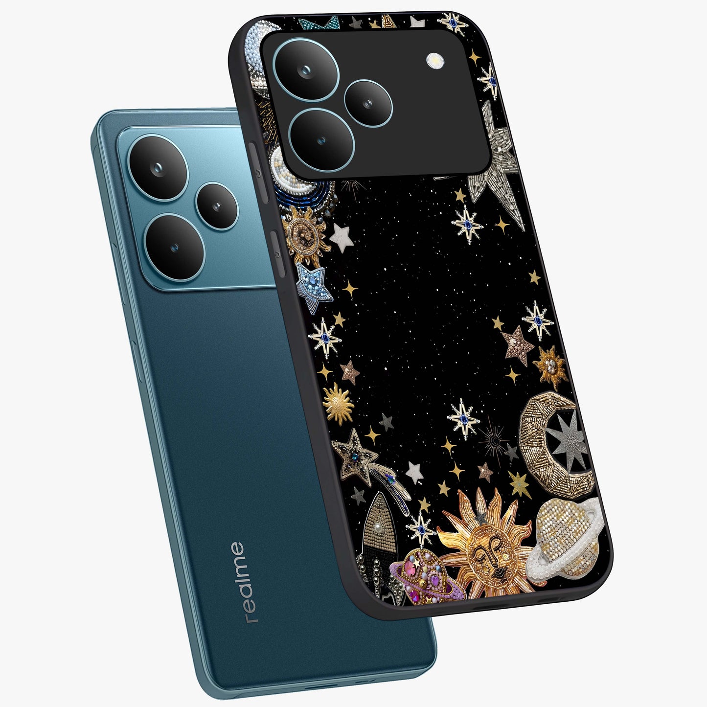 Galactic Jewel Stars Glass Case displayed in angled mockup highlighting shining celestial star design with cosmic aesthetic style.