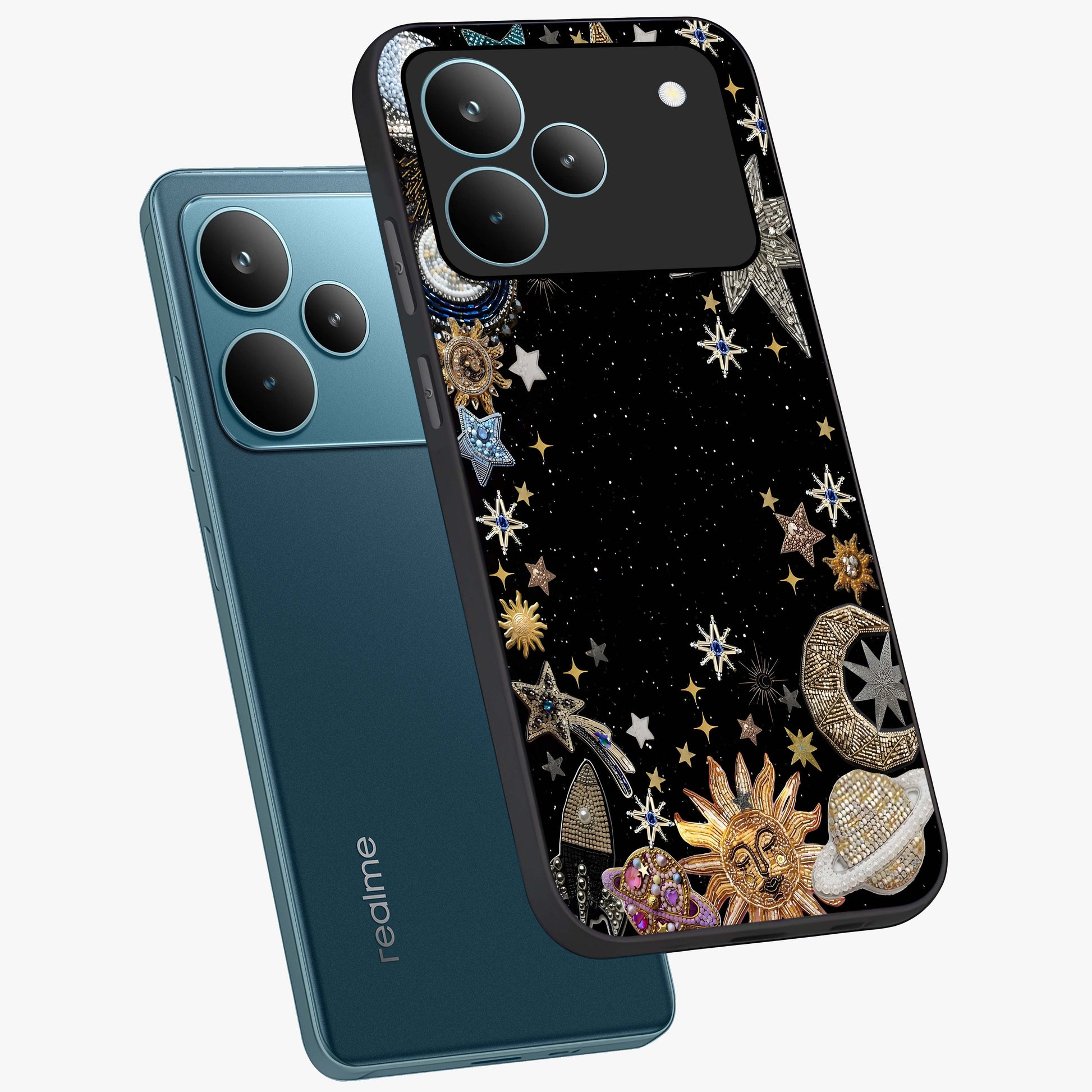 Galactic Jewel Stars Glass Case displayed in angled mockup highlighting shining celestial star design with cosmic aesthetic style.