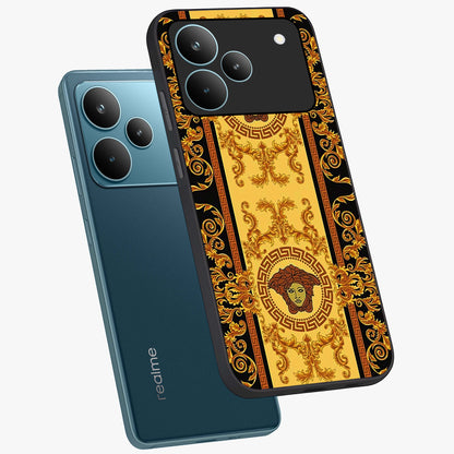 Golden Lotus Glow Glass Case displayed in angled mockup highlighting radiant lotus illustration with spiritual aesthetic.