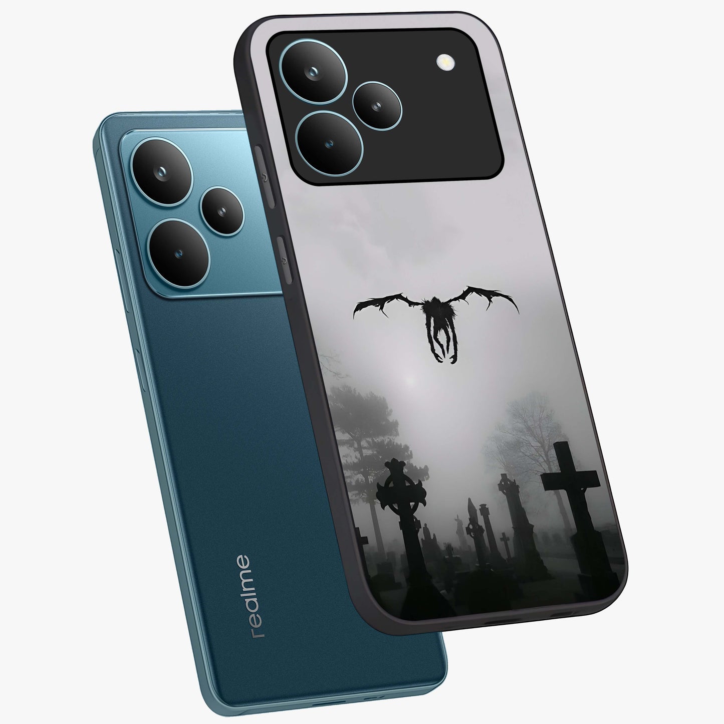 Graveyard Shadow Descent Glass Case displayed in angled mockup highlighting eerie shadow illustration with gothic aesthetic.