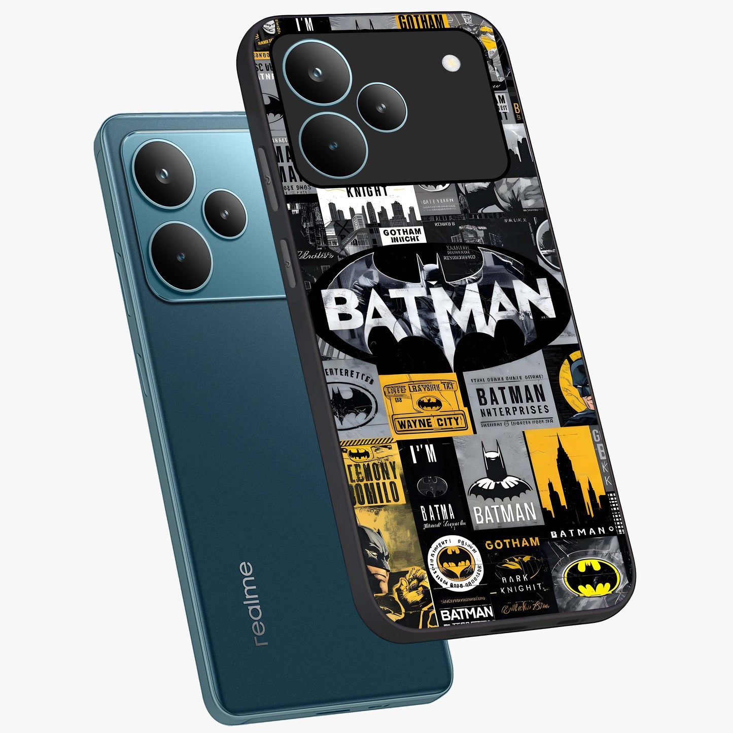 Knight Gotham Rise Glass Case displayed in angled mockup highlighting powerful knight silhouette design with dramatic aesthetic.