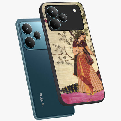 Lady With Veena Art Glass Case displayed in angled mockup highlighting graceful musical illustration with cultural artistic aesthetic.