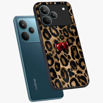 Leopard Wild Cherry Glass Case displayed in angled mockup highlighting bold animal print design with playful cherry aesthetic.