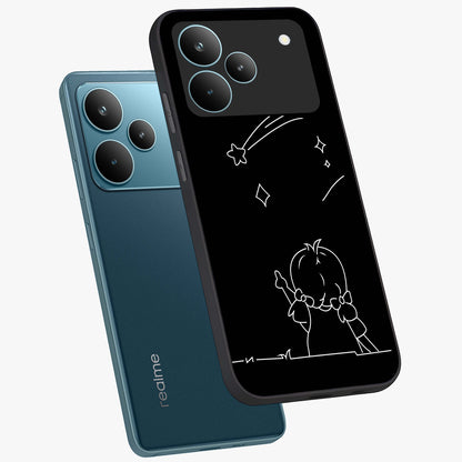 Line Art Girl With Shooting Stars Glass Case displayed in angled mockup highlighting elegant line art design with dreamy star aesthetic.