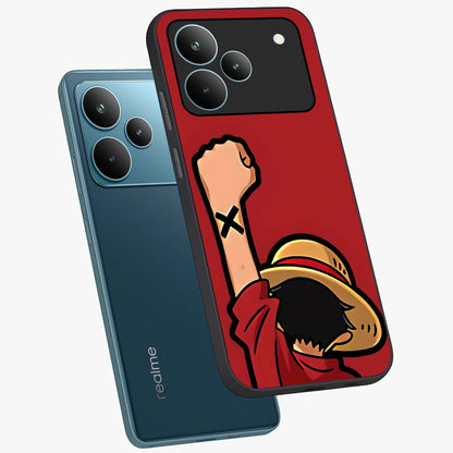 Luffy X Spirit Glass Case displayed in angled mockup highlighting powerful anime design with energetic action aesthetic.