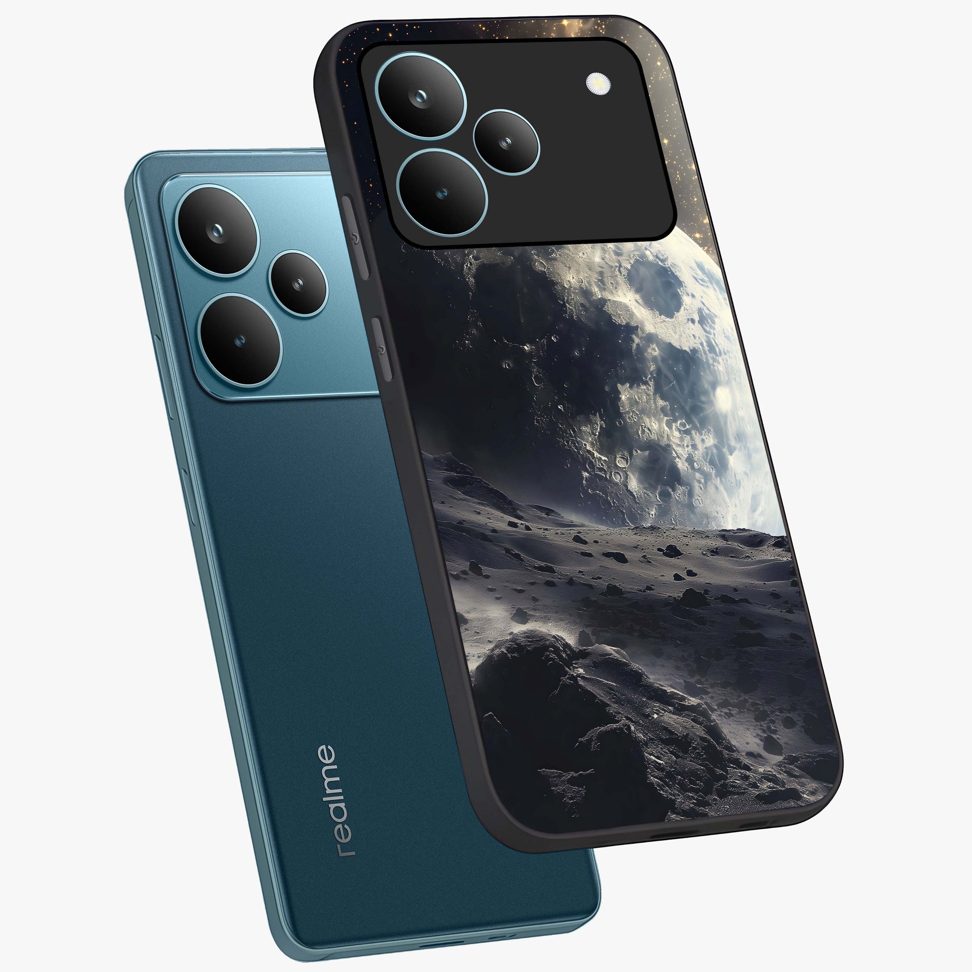 Lunar Horizon Glow Glass Case displayed in angled mockup highlighting celestial moon design with dreamy night aesthetic.