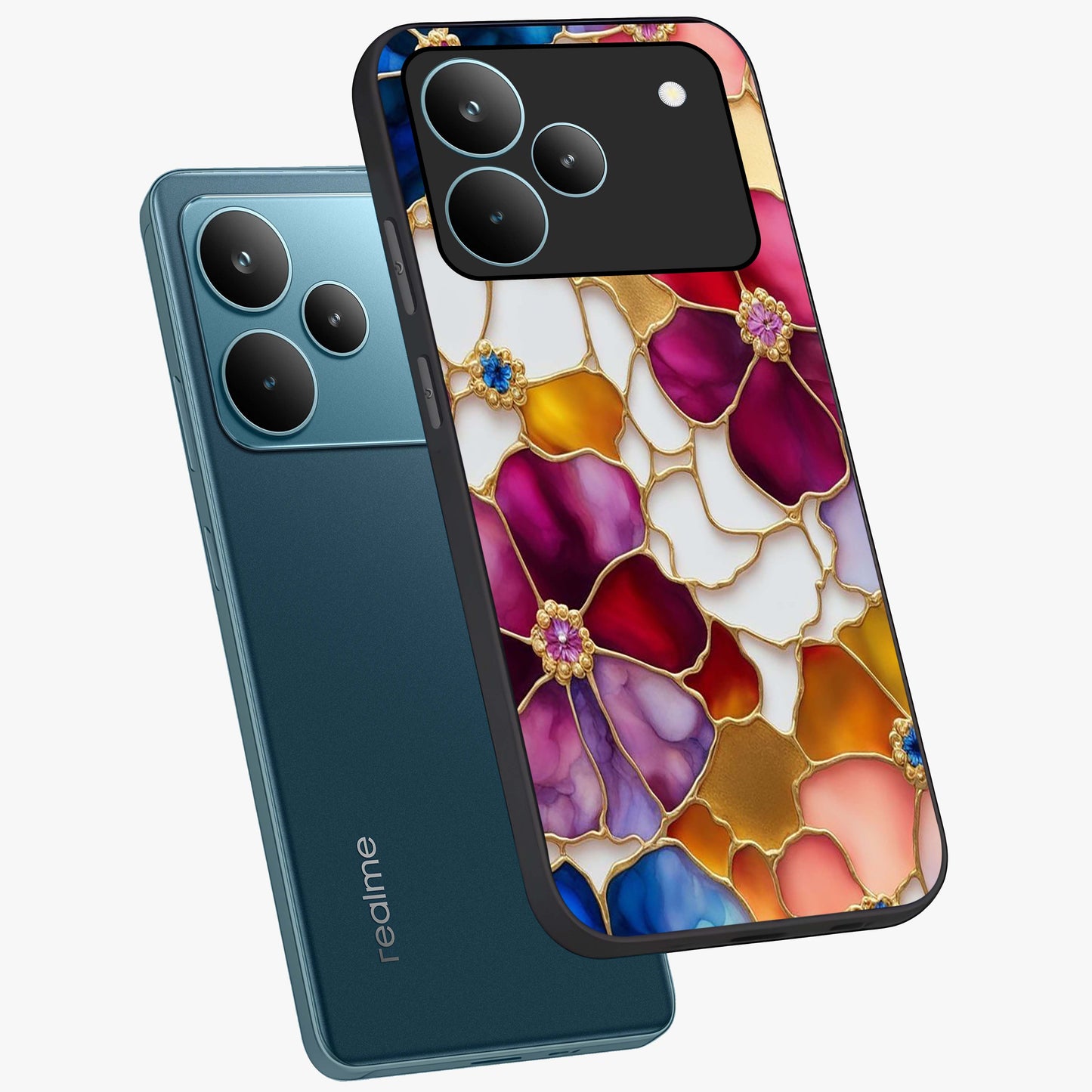 Marble Flower Pattern Glass Case displayed in angled mockup highlighting elegant marble floral design with modern aesthetic.