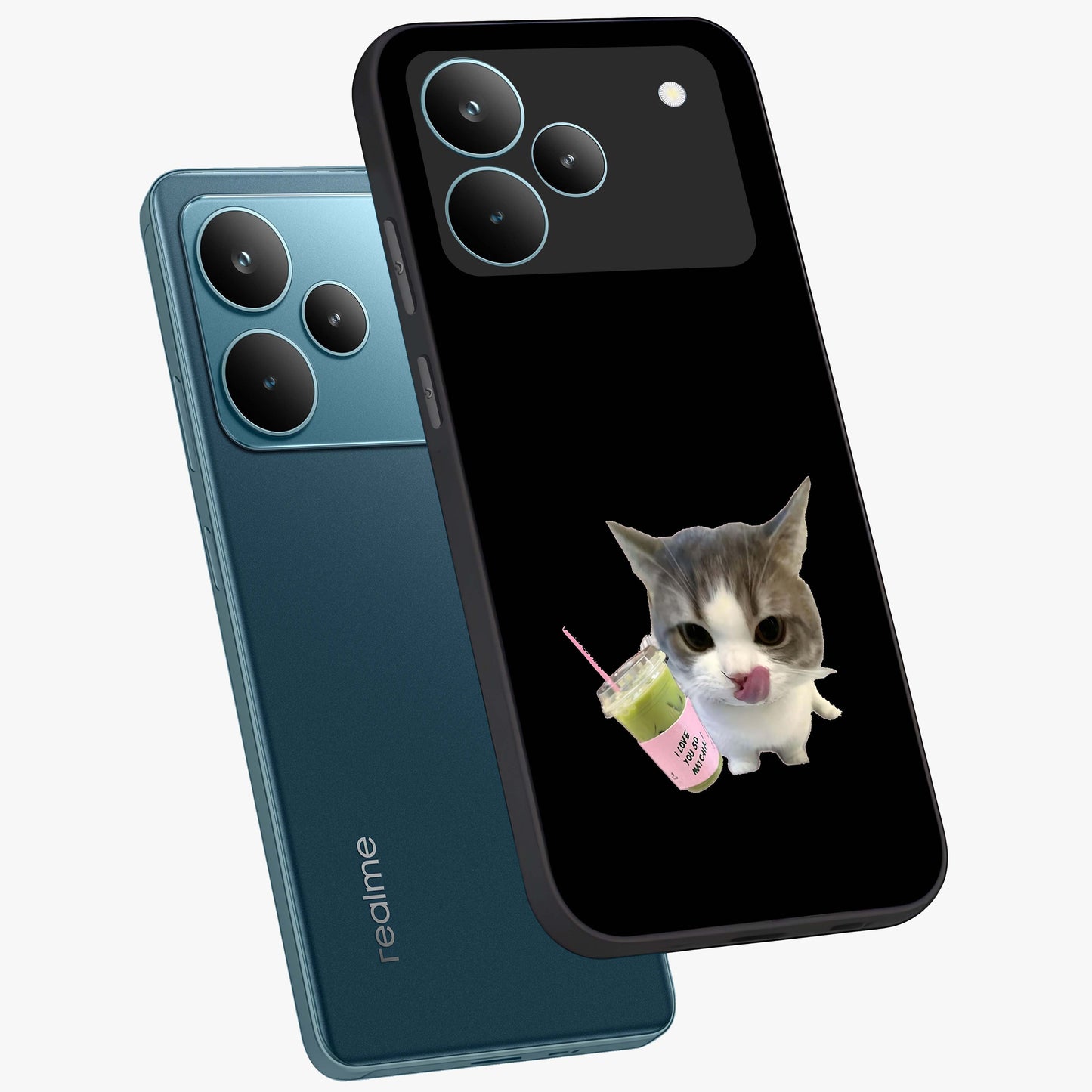 Matcha Cat Style Glass Case displayed in angled mockup highlighting playful feline design with pastel matcha aesthetic.