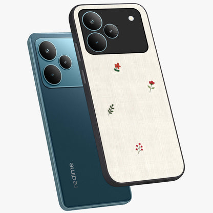 Minimalistic Blue With White Flower Pattern Glass Case displayed in angled mockup highlighting simple floral design with minimal aesthetic.