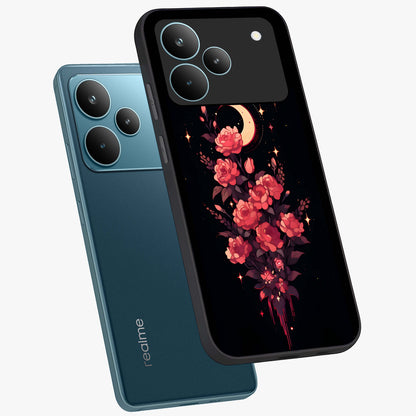 Moonlit Floral Elegance Glass Case displayed in angled mockup highlighting graceful flower design with soft moonlight aesthetic.