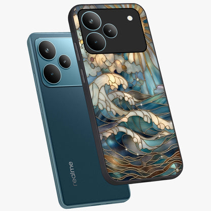 Oceanic Stained Printed Glass Case displayed in angled mockup highlighting colorful aquatic design with artistic aesthetic style.