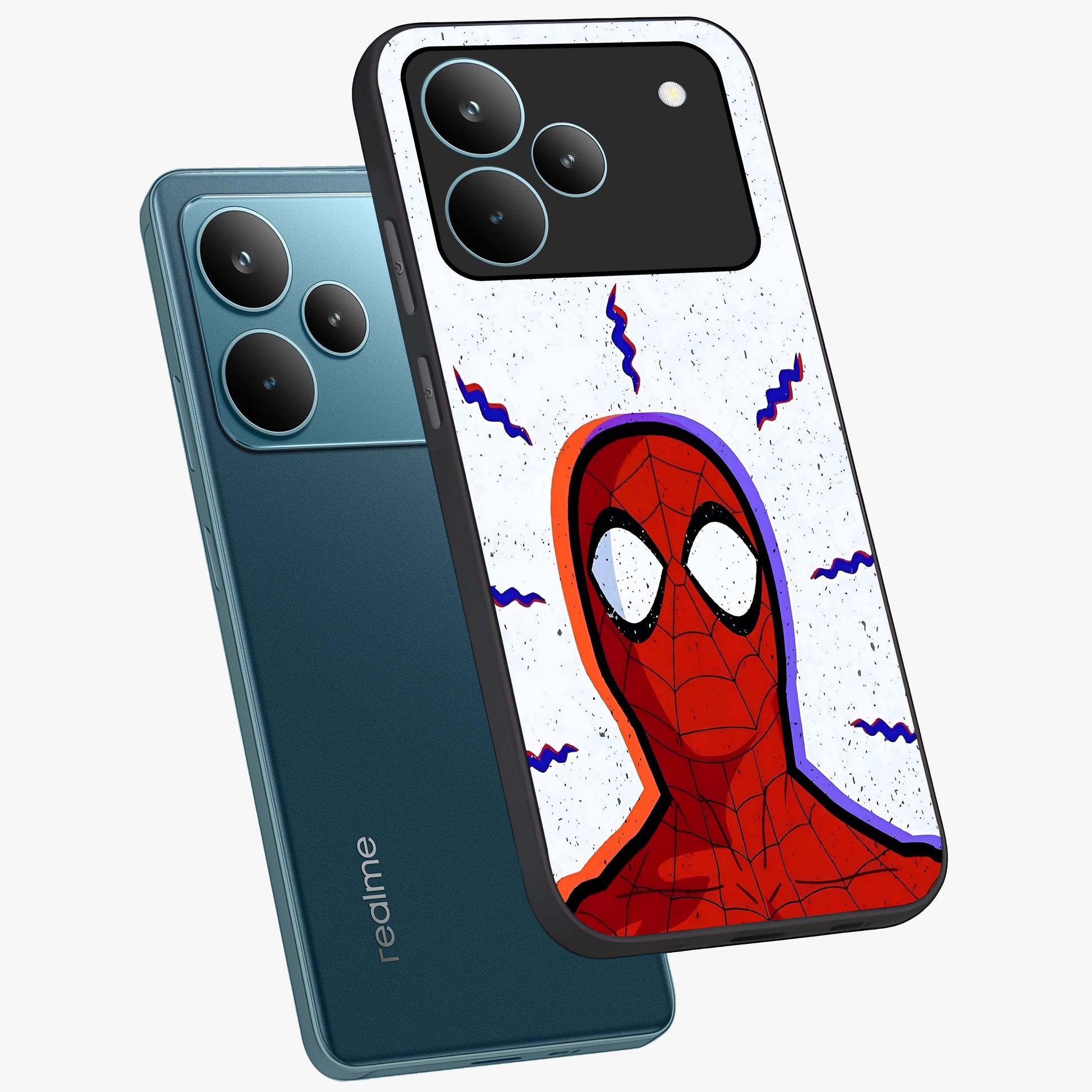 Omg Spiderman Glass Case displayed in angled mockup highlighting dynamic hero illustration with action comic aesthetic.
