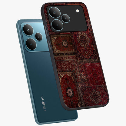 Persian Velvet Tale Glass Case displayed in angled mockup highlighting ornate textile inspired design with royal aesthetic.
